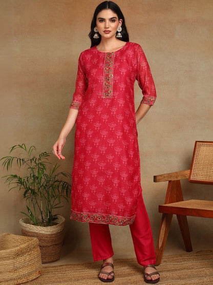 Women Ethnic Motifs Regular Sequinned Chanderi Cotton Kurta with Trousers & With Dupatta