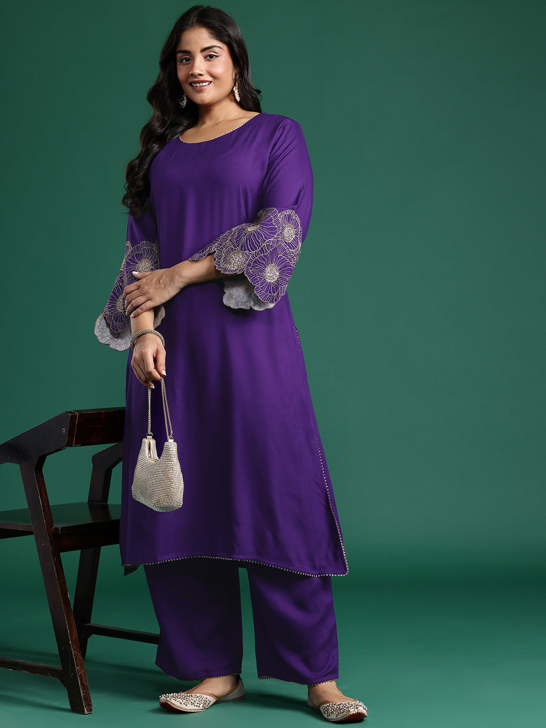 Plus Size Thread Work Kurta with Palazzos