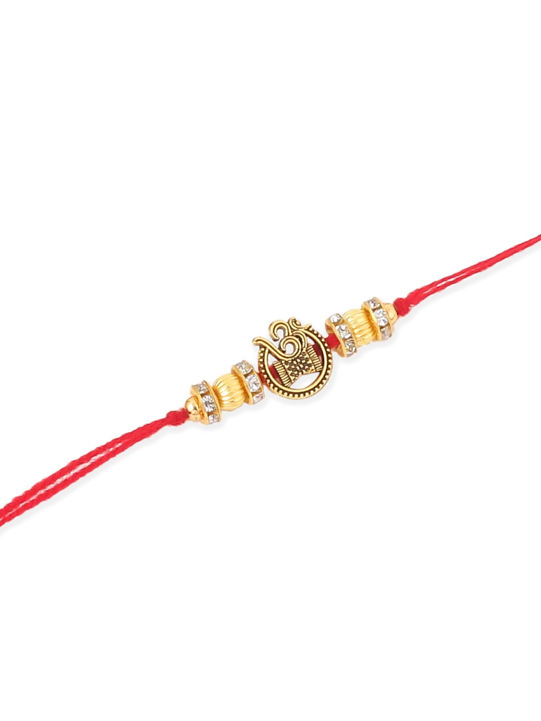 Dhiyona Set Of 4 Artificial Stones Studded & Beaded Swastik Thread Rakhis