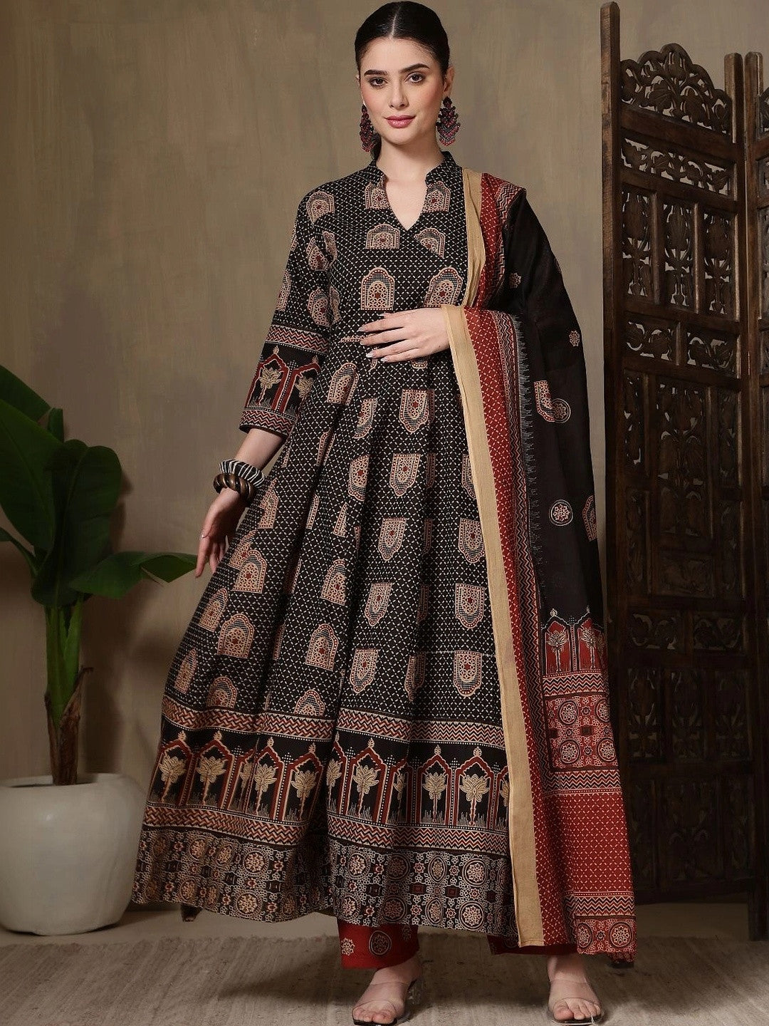Women Ethnic Motifs Printed Empire Pure Cotton Kurta with Trousers & With Dupatta