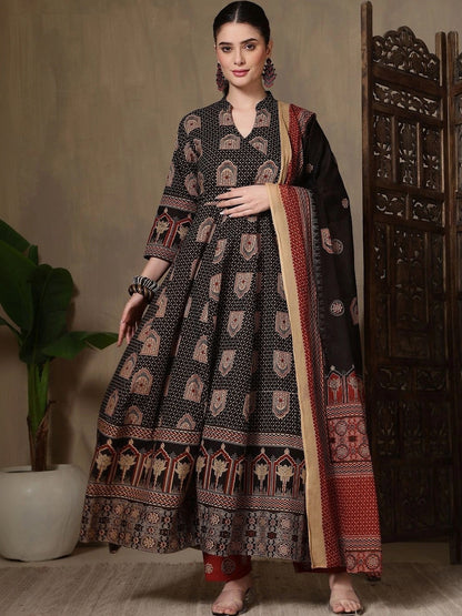 Women Ethnic Motifs Printed Empire Pure Cotton Kurta with Trousers & With Dupatta