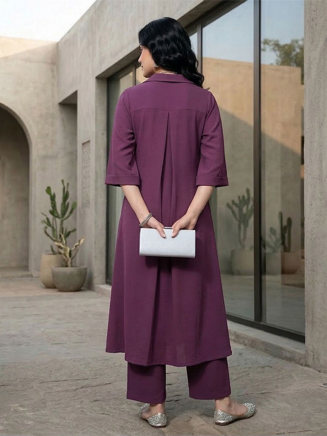 Mauve Notched Lapel Collar Tunic With Trouser Co-Ords
