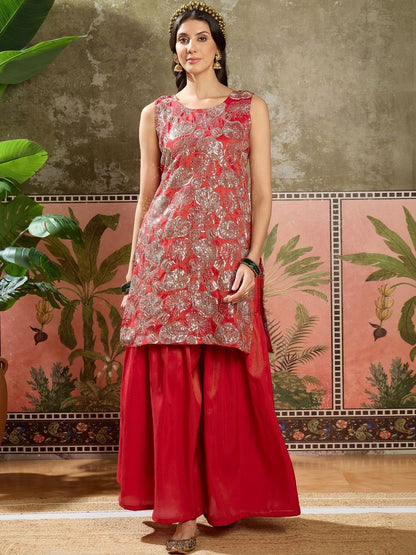 Dhiyona SN Embroidered Round Neck Straight Kurti & Sharara With Dupatta