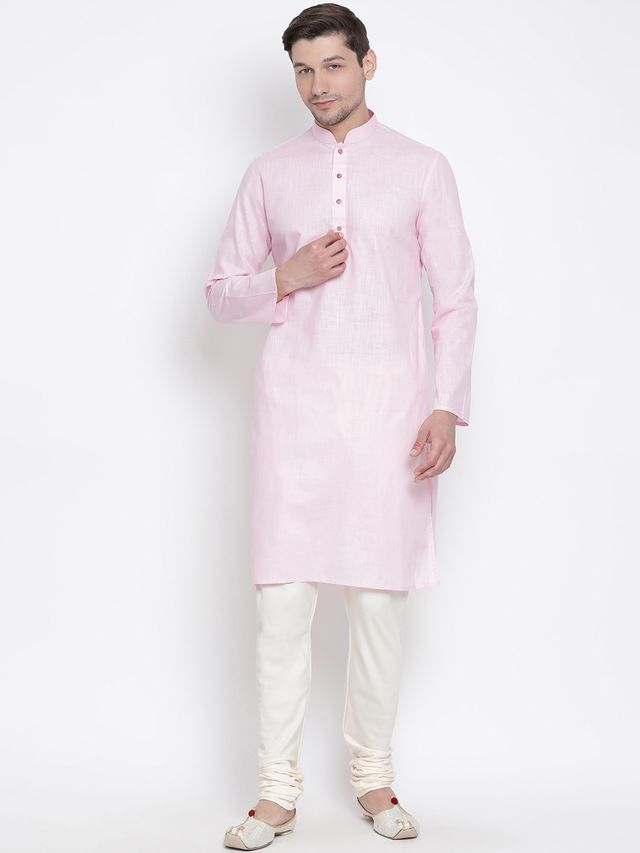 Men's Pink Cotton Linen Straight Kurta Pyjama Set