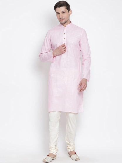 Men's Pink Cotton Linen Straight Kurta Pyjama Set