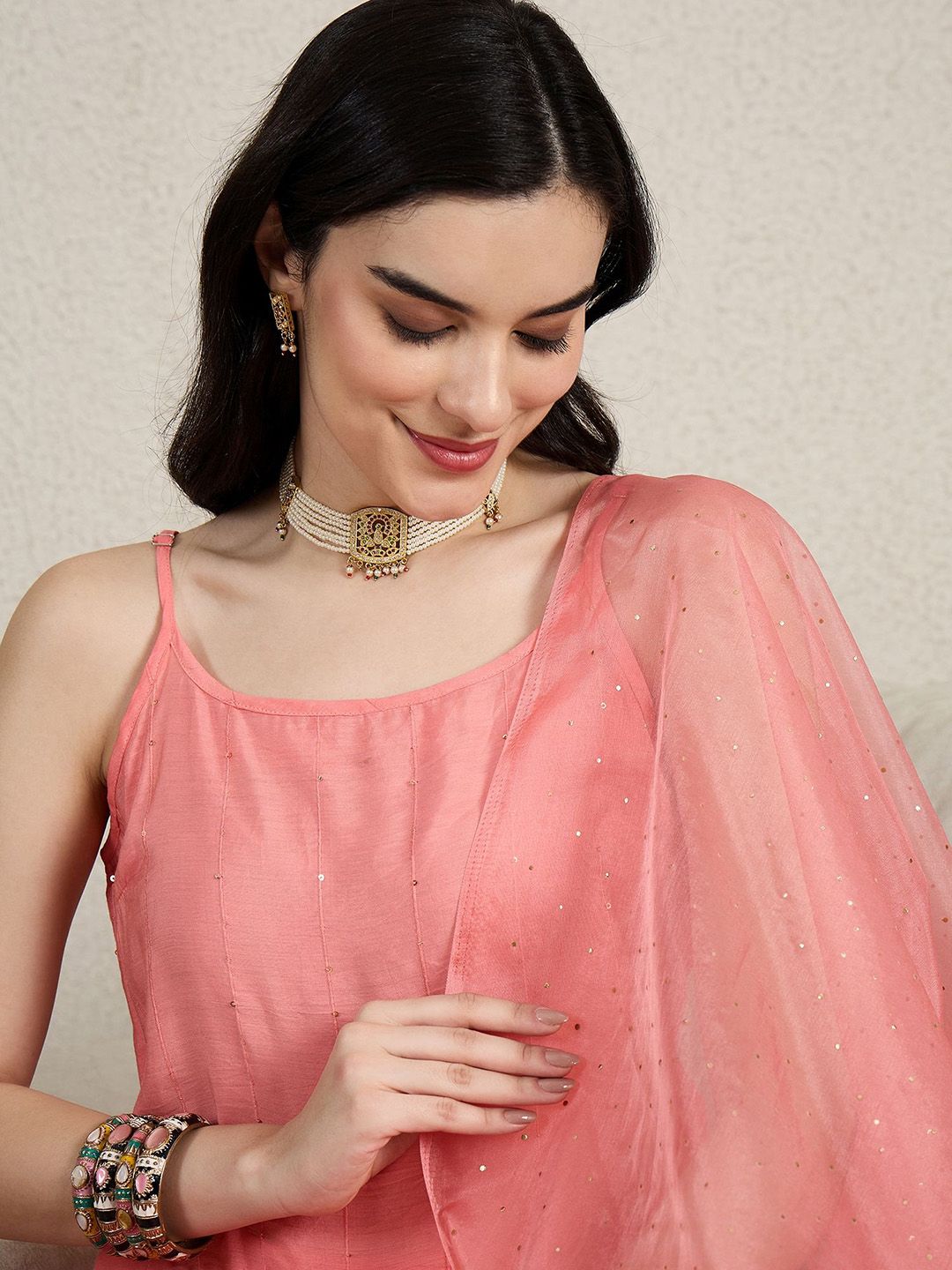 Dhiyona HOP Women Embroidered Sequin Work Kurti with Sharara & Dupatta