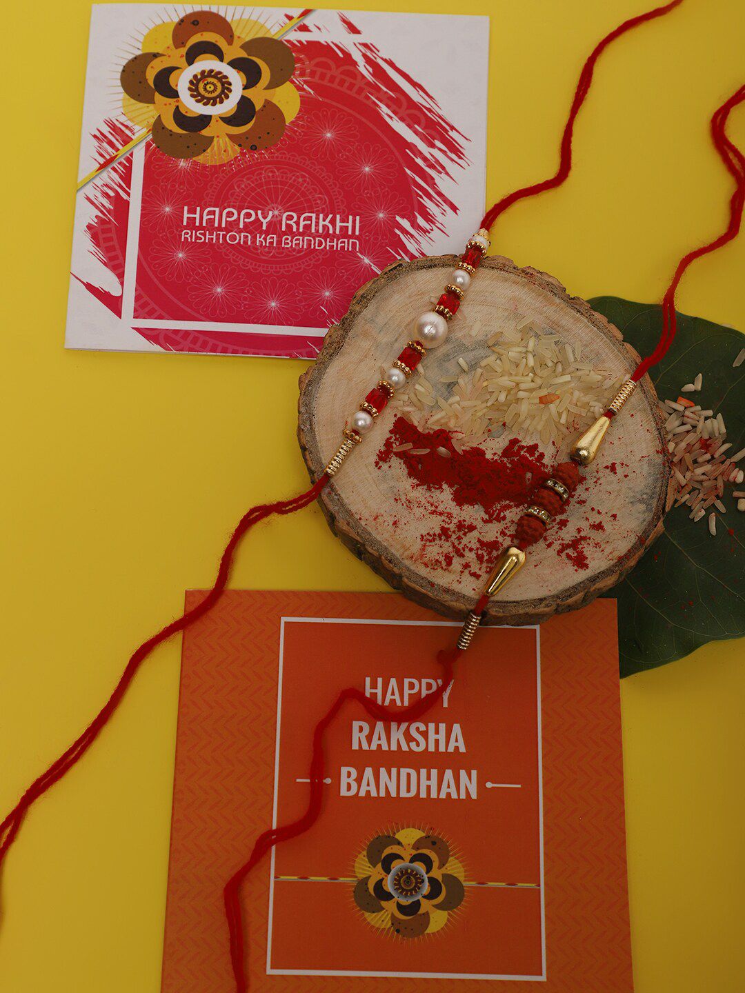 Dhiyona Unisex Set Of 2 Beaded Rakhi With Roli & Rice