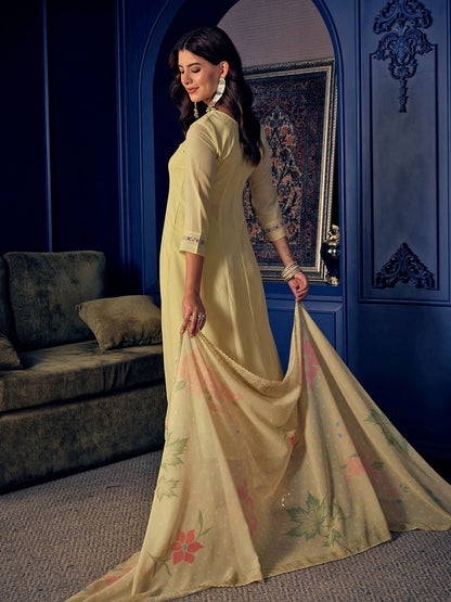 Dhiyona CH Women Floral Embroidered Pleated Sequinned A-Line Kurta with Trousers & Dupatta