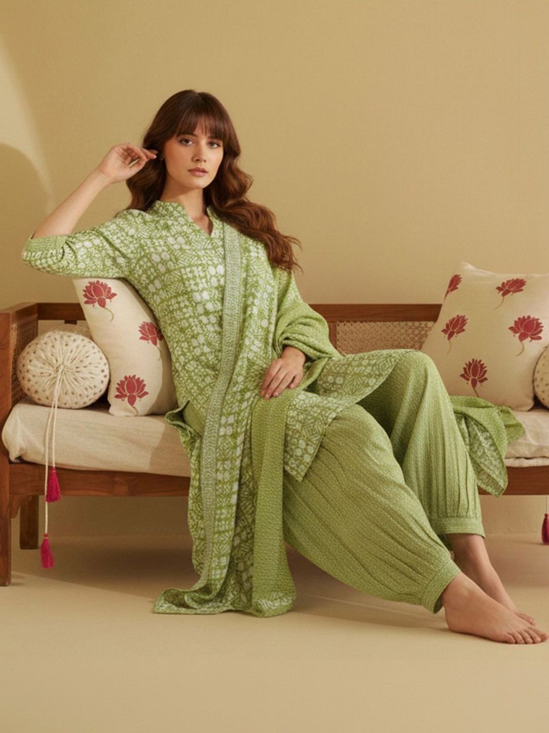 Dhiyona CH Women Printed Regular Pure Cotton Kurta with Patiala & With Dupatta
