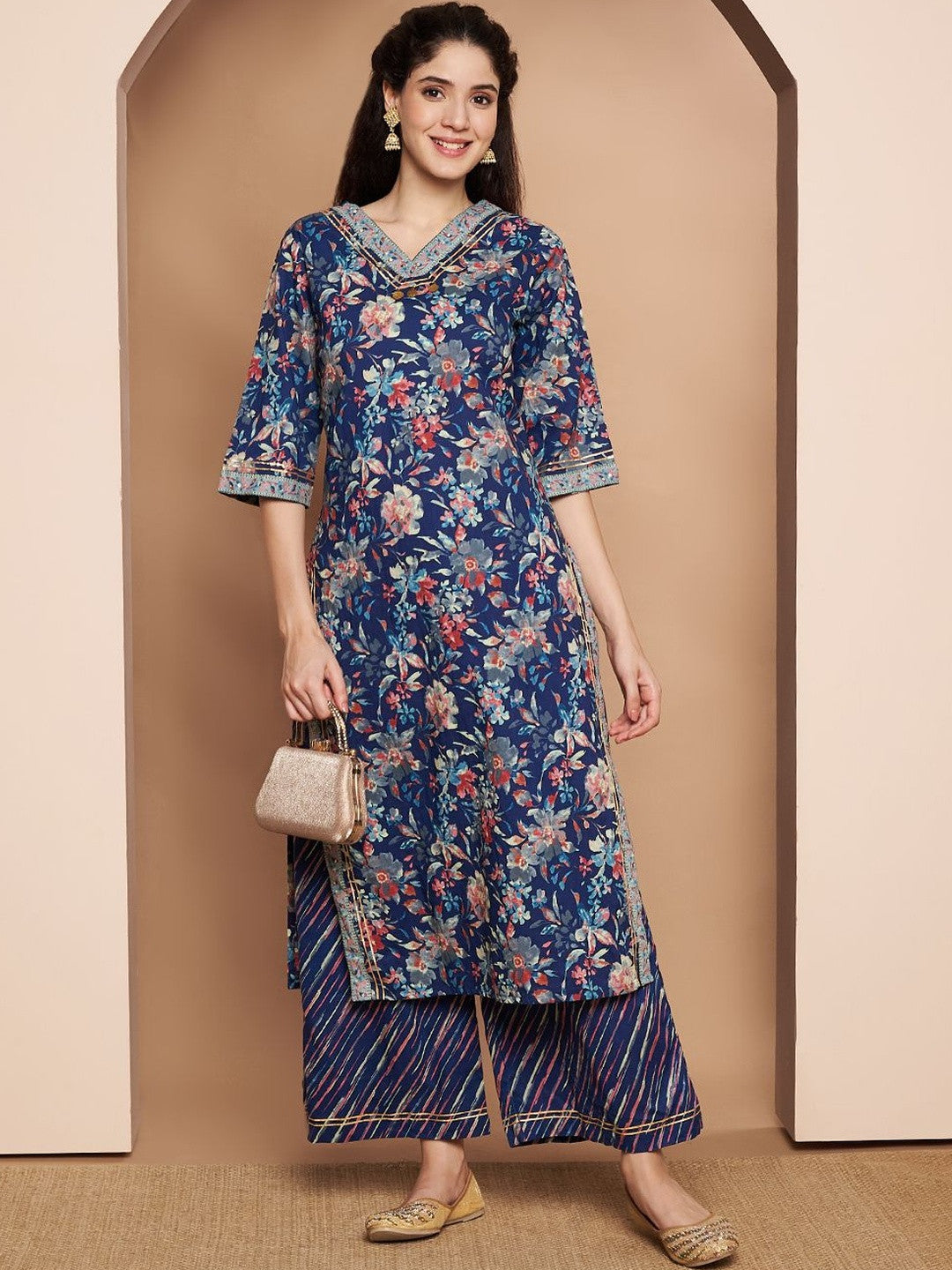 Women Floral Printed Regular Pure Cotton Kurta with Palazzos