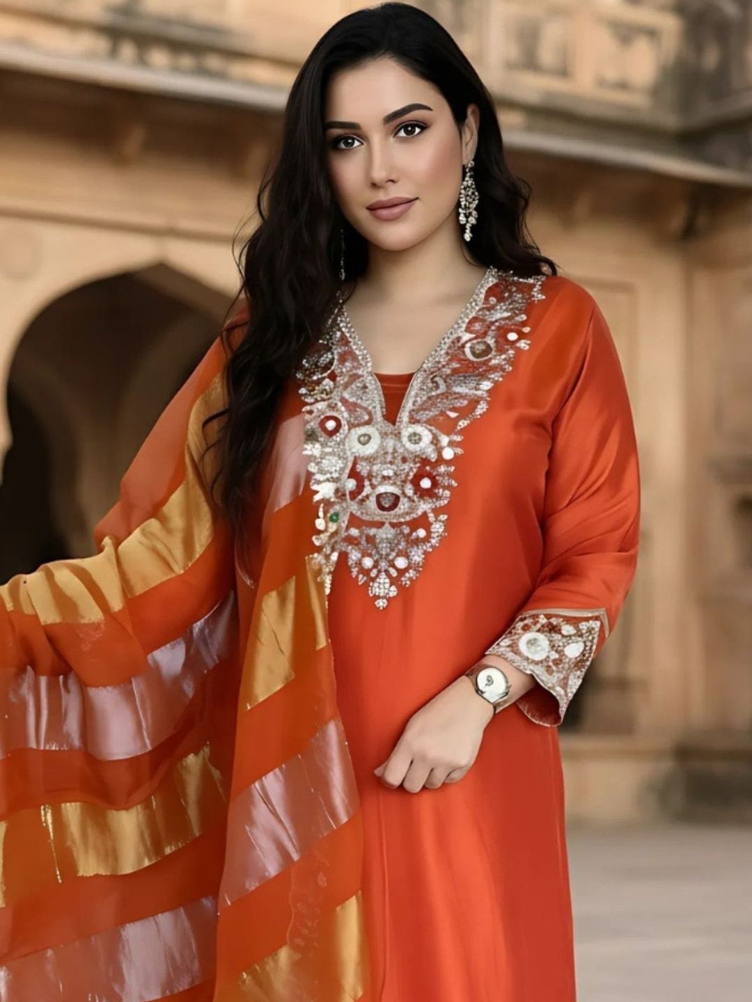Dhiyona KL Women Ethnic Motifs Embroidered Regular Thread Work Kurta with Trousers & With Dupatta