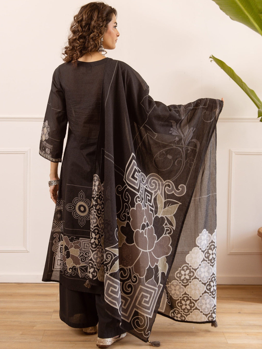 Printed Cotton Round Neck Kurta & Palazzos With Dupatta Kurta Set