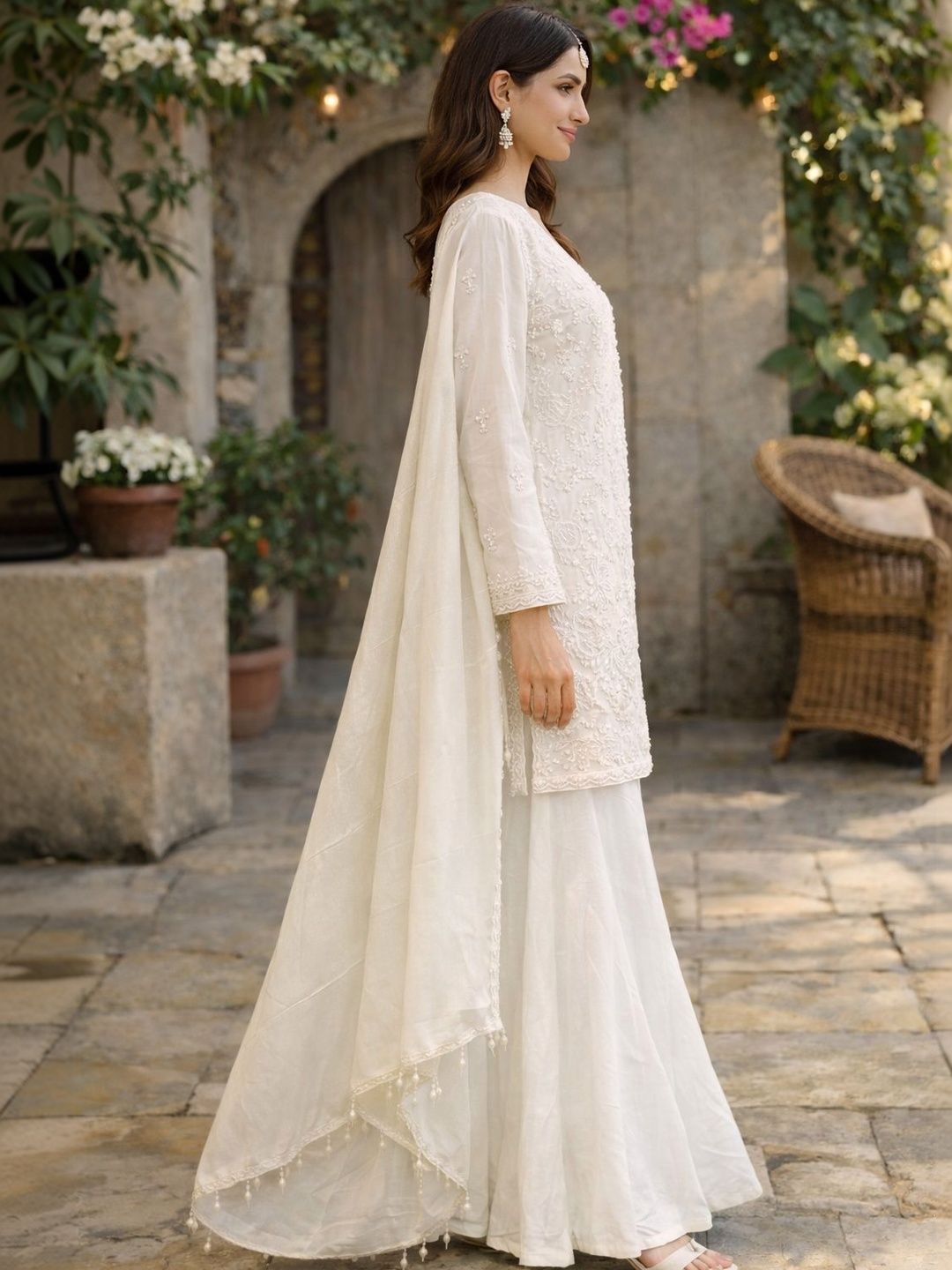 Dhiyona HOP Embroidered Chinon V-Neck Kurta & Sharara Kurta Sets
