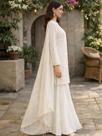 Dhiyona HOP Embroidered Chinon V-Neck Kurta & Sharara Kurta Sets