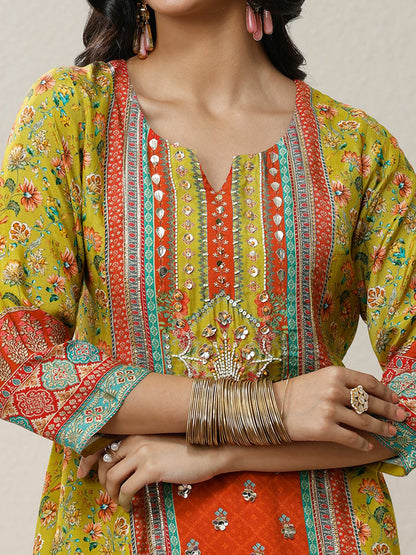 Dhiyona LL Women Floral Printed Regular Sequinned Kurta with Palazzos & With Dupatta