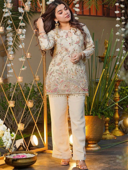 Women Ethnic Motifs Embroidered Regular Thread Work Kurti with Palazzos