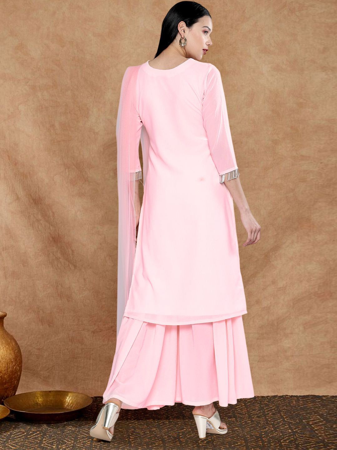 Dhiyona SN Women Geometric Embroidered Kurta with Sharara & Dupatta