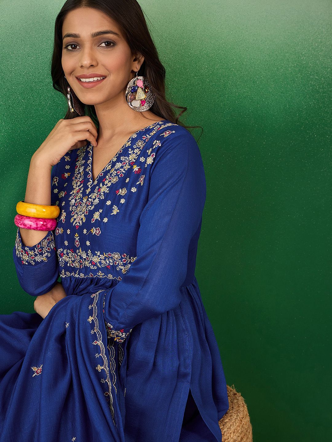 Dhiyona SN Women Floral Embroidered Kurta with Palazzo & Dupatta
