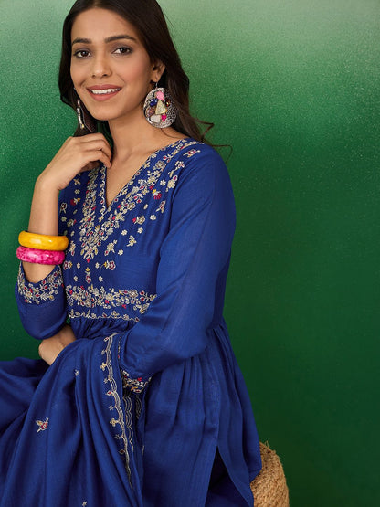Dhiyona SN Women Floral Embroidered Kurta with Palazzo & Dupatta