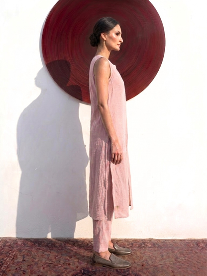 Dhiyona ST Swtantra Blush Pink Easy Addictive Travel Airflow Sleeveless Kurta and Pant Set