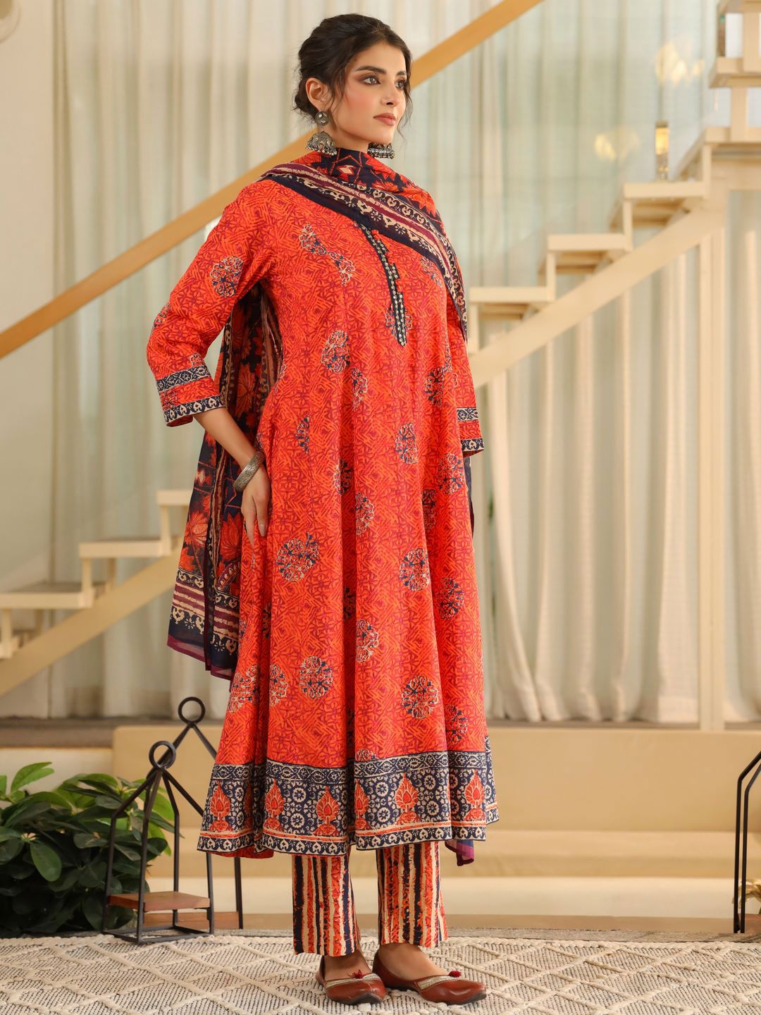 Dhiyona RR Women's Ethnic Motifs Printed Regular Pure Cotton Kurta with Trousers & With Dupatta