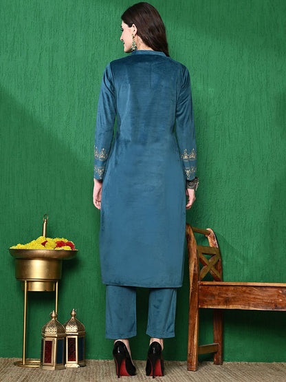 Ethnic Motifs Winter Velvet Straight Kurta & Trouser