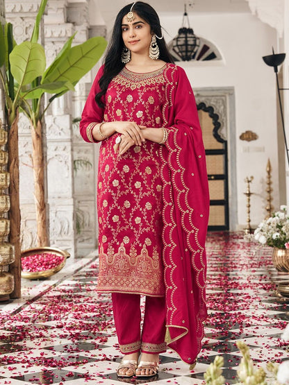 Dhiyona CH Embroidered Jacquard Kurta Set with Dupatta