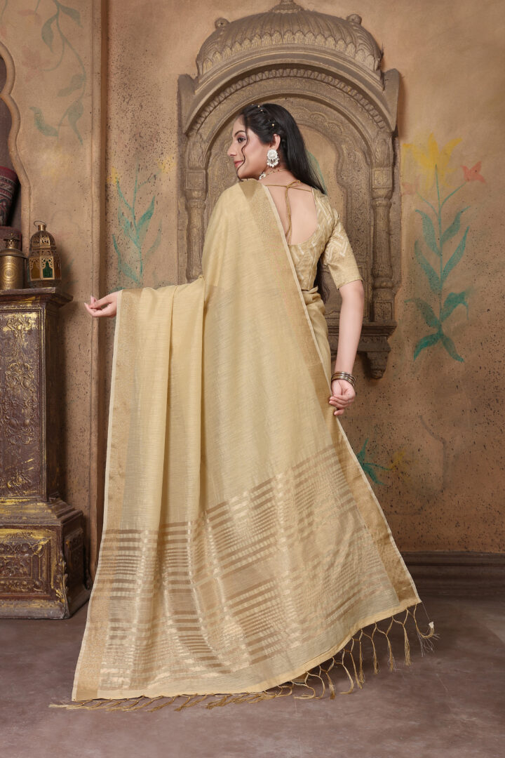 Dhiyona GR Women's Canvas Hazelnut Beige Soft Linen Solid Woven Saree