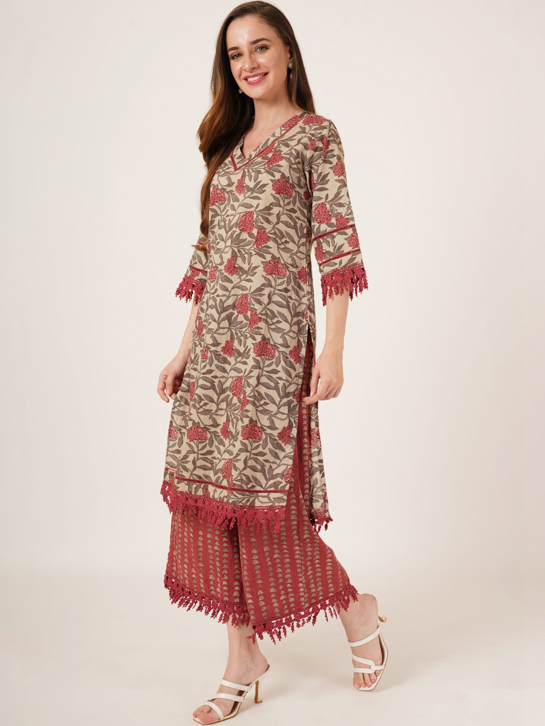 Women Floral Printed Regular Pure Cotton Kurta with Palazzos