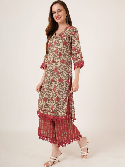 Women Floral Printed Regular Pure Cotton Kurta with Palazzos
