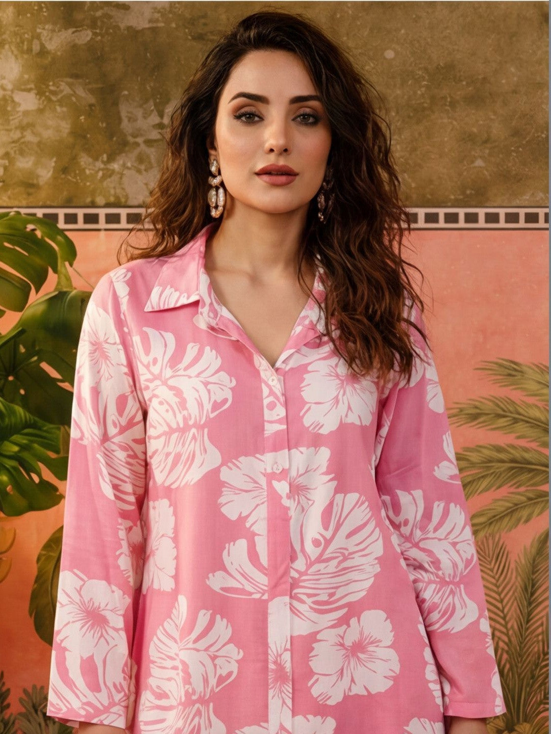 Printed Viscose Rayon Shirt Collar Kurta & Trousers