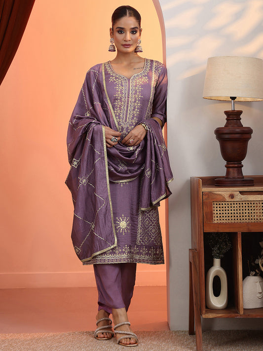 Women Ethnic Motifs Embroidered Regular Kurta with Trousers & Dupatta