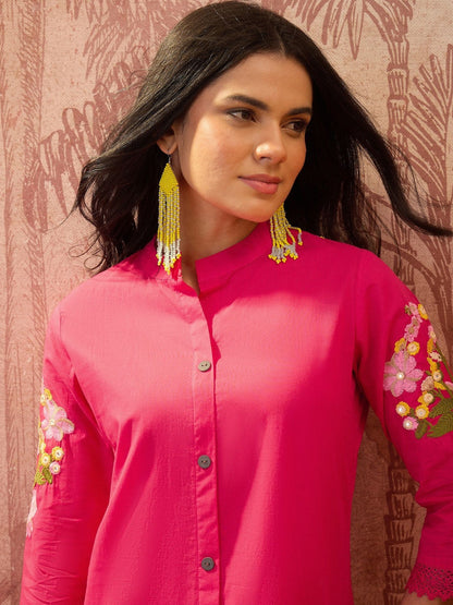 Women Floral Embroidered Regular Thread Work Pure Cotton Kurta with Trousers