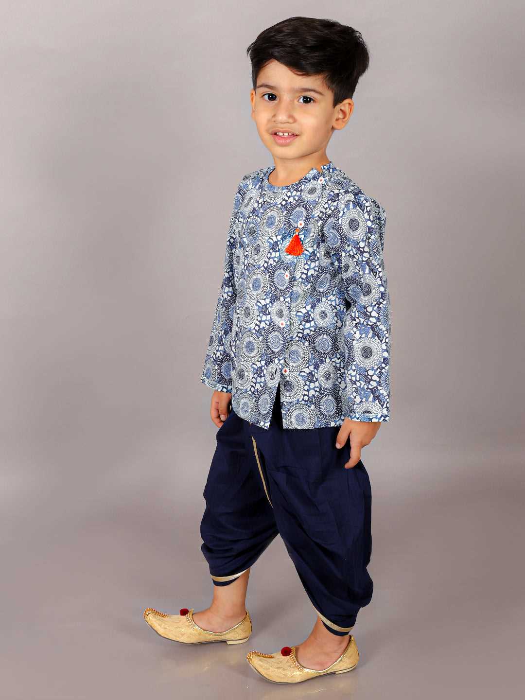 Folklore Boys Navy Kurta with Dhoti