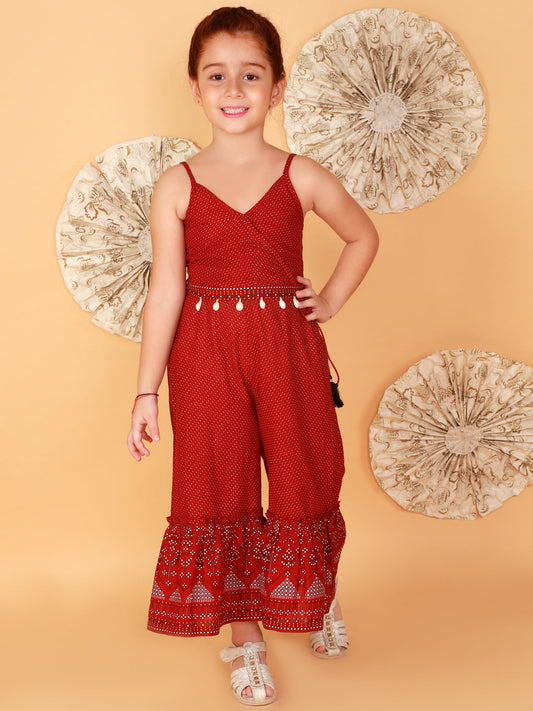 Girls Printed Cotton Jumpsuit with Kodi Embroidery