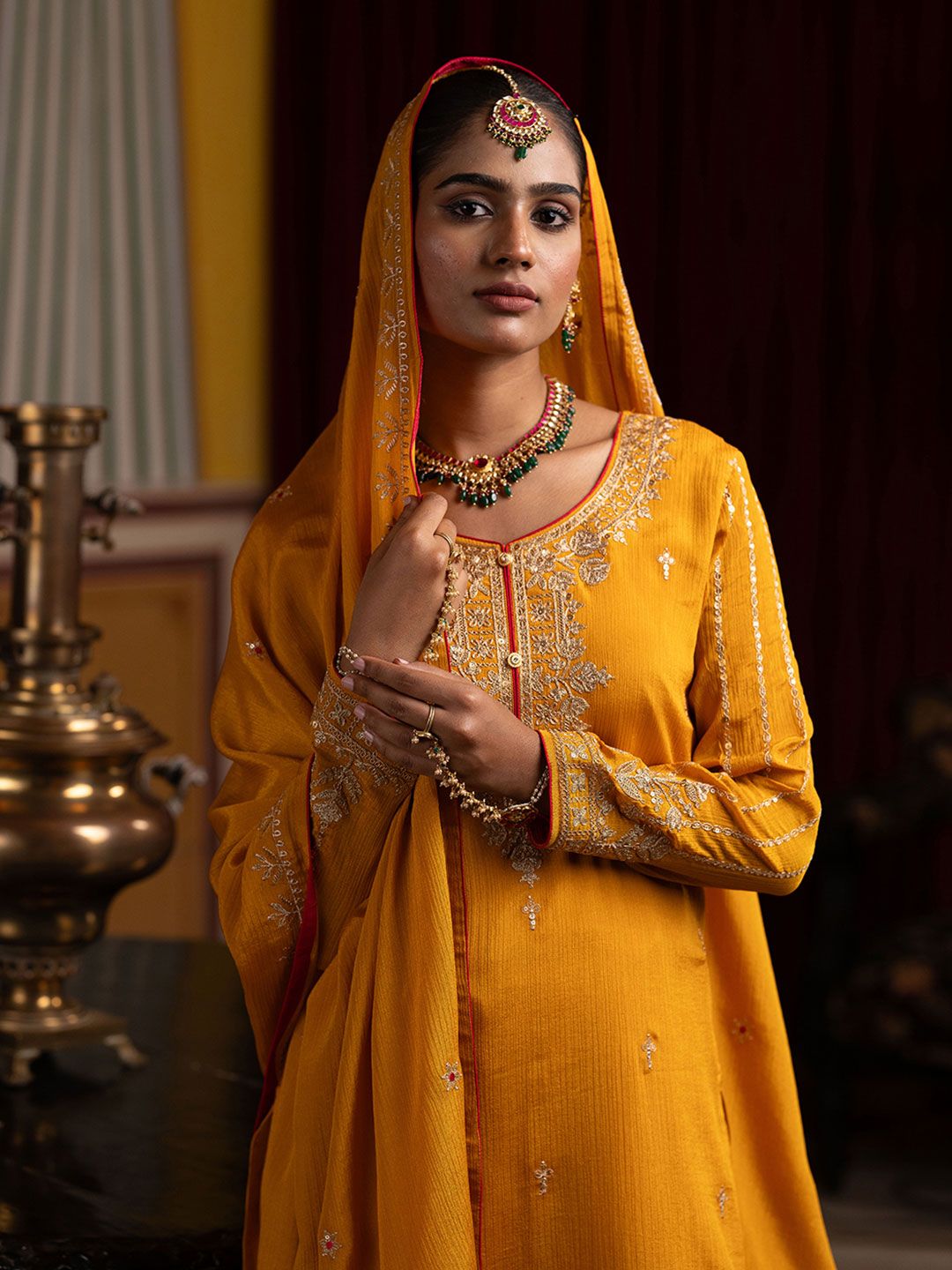 Dhiyona CH Women Ethnic Motifs Embroidered Kurta with Trousers & Dupatta