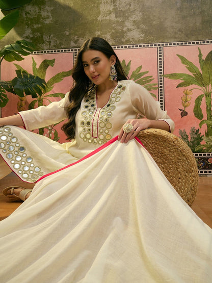 Embroidered Pure Cotton Round Neck Kurta & Trousers With Dupatta