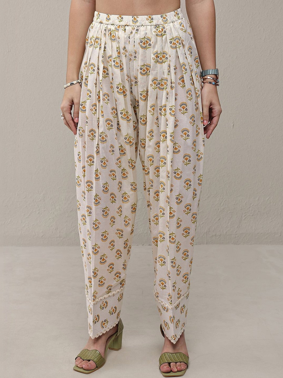 White Floral Printed Cotton Straight Kurta Set