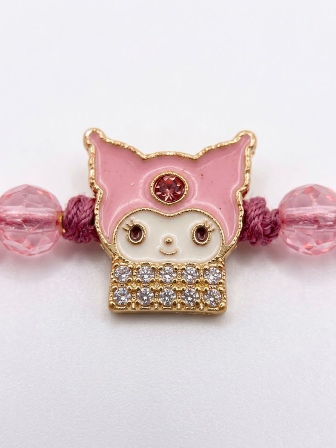 Dhiyona Pink Transparent Beaded Cartoon Character Kids Rakhi With Roli Chawal Chandan Mishri