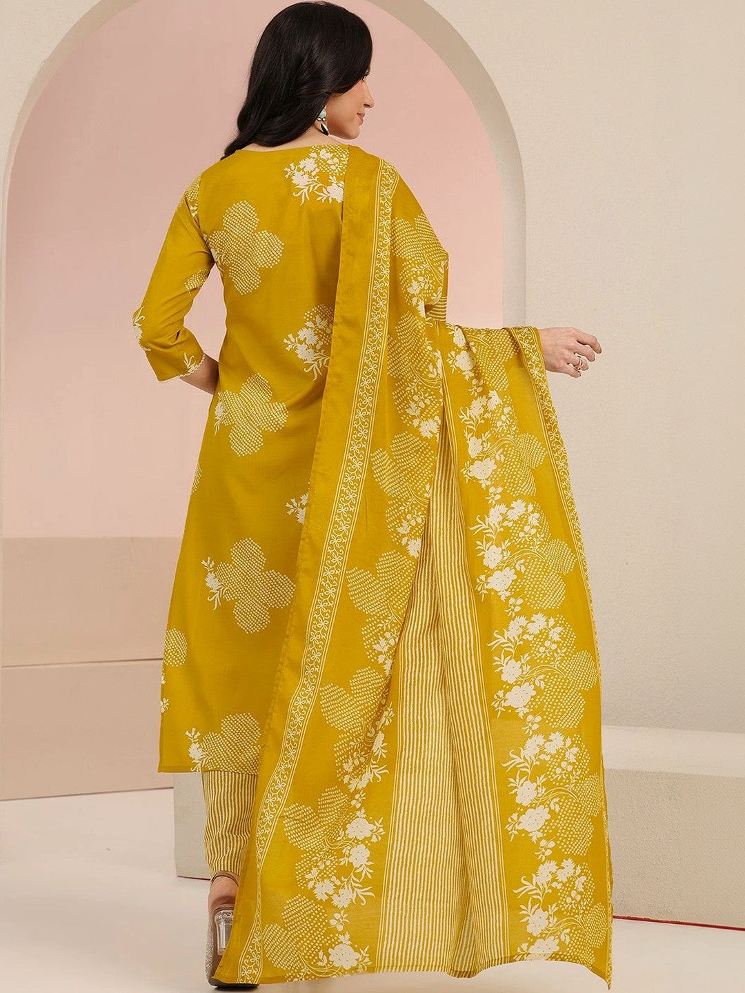 Mustard Bandhani Printed Cotton Blend Straight Suit Set