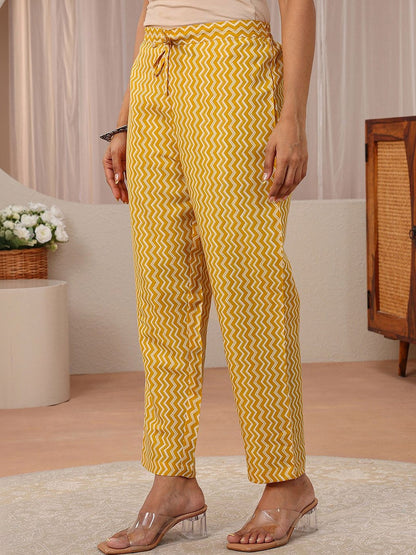 Libas Mustard Floral Printed Straight Suit Set