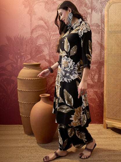 Printed Shirt Collar Kurta & Trousers