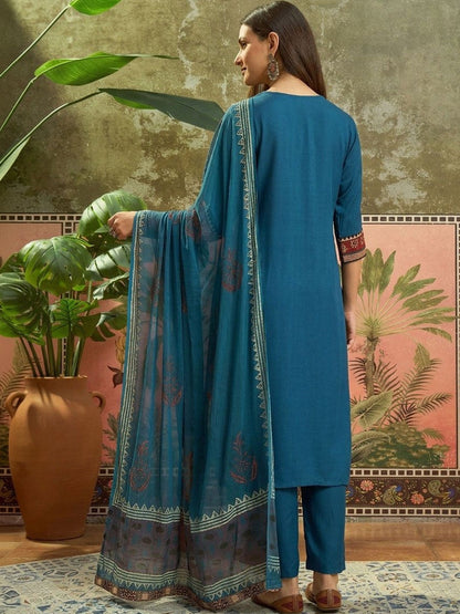 Square Neck A-Line Kurta & Palazzos With Dupatta