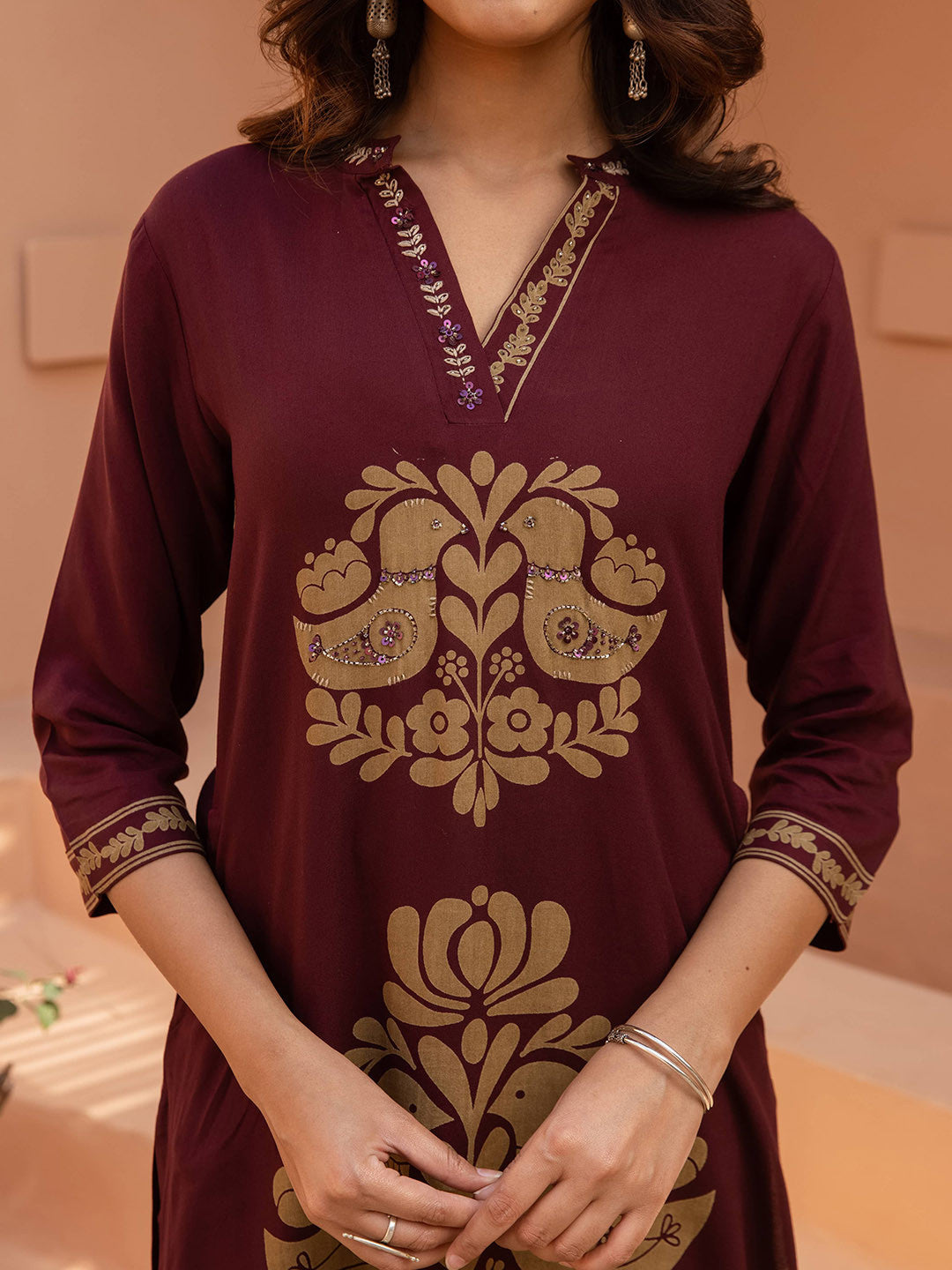 Women Printed Embroidered Kurta With Palazzos