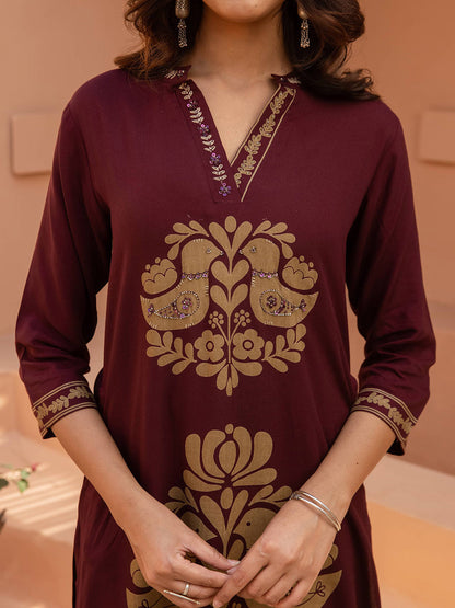 Women Printed Embroidered Kurta With Palazzos
