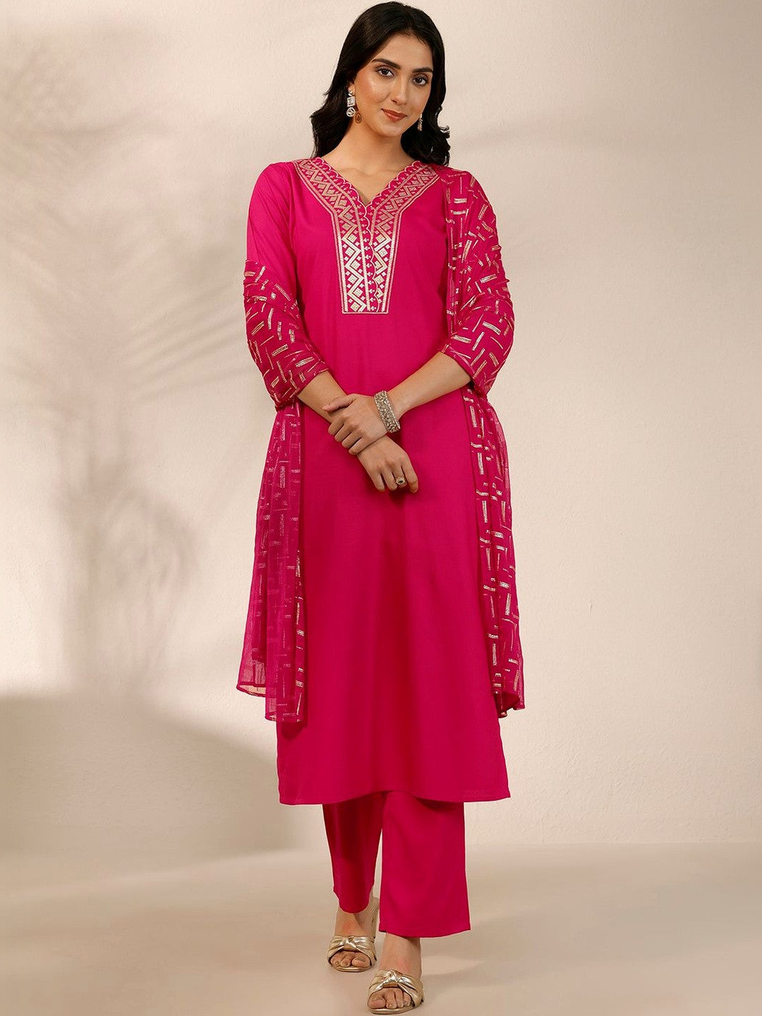Women Ethnic Motifs Embroidered Regular Kurta with Trousers & With Dupatta