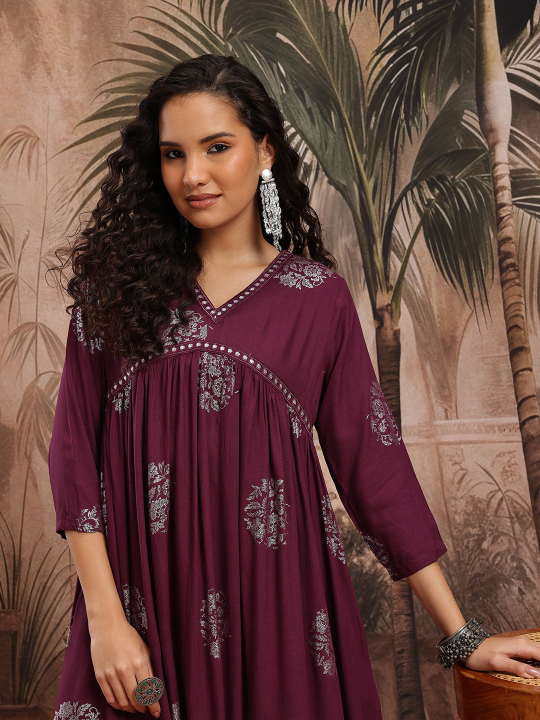 Floral Printed Empire Anarkali Kurta with Trousers