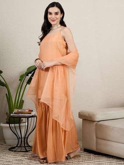 Dhiyona HOP Women Embroidered Sequinned Kurti with Sharara & Dupatta