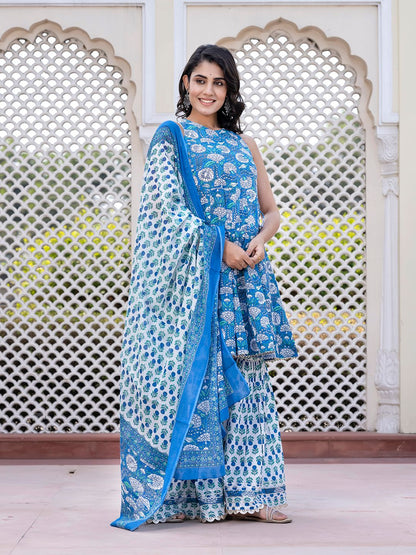 Dhiyona KL Women Floral Printed Regular Pure Cotton Kurta with Palazzos & With Dupatta