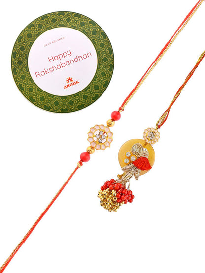 Dhiyona Orange Beaded Bhaiya Bhabhi Rakhi With Roli Chawal & Greeting Card